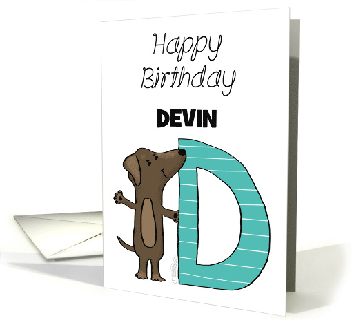 Customized Name Happy Birthday for Devin Dog with Letter D card