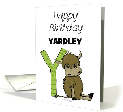 Customized Name Happy Birthday for Yardley Yak with Letter Y card