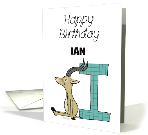 Customized Name Happy Birthday for Ian Impala with Letter I card