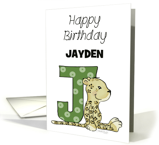 Customized Name Happy Birthday for Jayden Jaguar with Letter J card