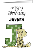 Customized Name Happy Birthday for Jayden Jaguar with Letter J card