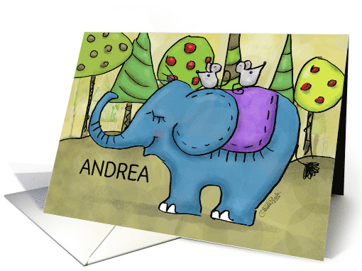 Happy Birthday Name Specific Andrea Elephant with Little... (1439546)