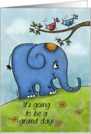 Happy Birthday Elephant Walks Uphill Birds Sing on a Branch card