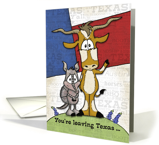 Goodbye Farewell You're Leaving Texas Longhorn and Armadillo card