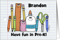 Customizable Back to School Have fun in Pre-K-School Supply Character card