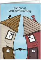 Customizable Name Welcome to the Neighborhood Two Houses Shake Hands card