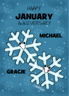 Customizable Happy January Anniversary Snowflake Character Couple