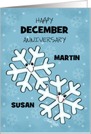 Customizable Happy December Anniversary Snowflake Character Couple card