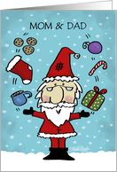 Customizable Merry Christmas for Mom and Dad Juggling Santa Claus card