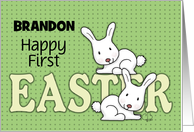 Customizable Name Happy 1st Easter for Brandon Two Bunnies card