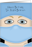 Personalized Birthday Female Doctor Blue Eyed Blond in Doctor Attire card