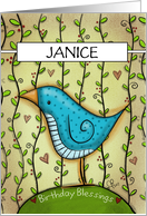 Name Specific Personalized Birthday for Janice Blue Bird with Vines card