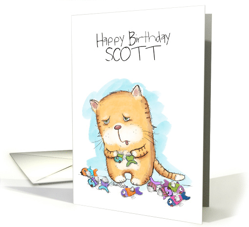 Customizable Name Happy Birthday for Scott Catnipped Kitty card