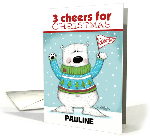 Customized Name Merry Christmas for Pauline Cheering Polar Bear card