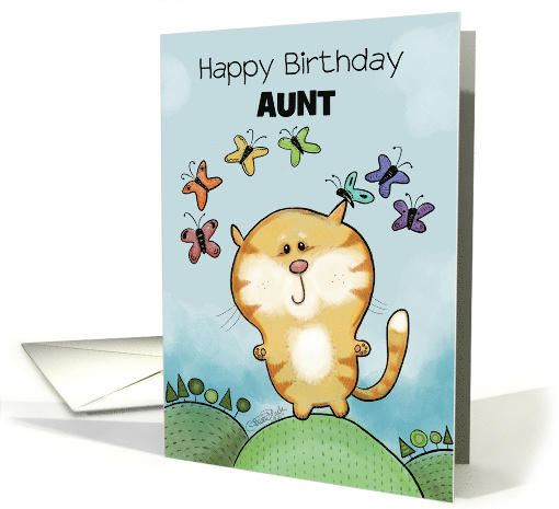 Customized Birthday for Aunt Cat and Rainbow of Butterflies card