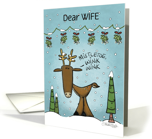 Customized Christmas for Wife Deer Under Mistletoe Garland card