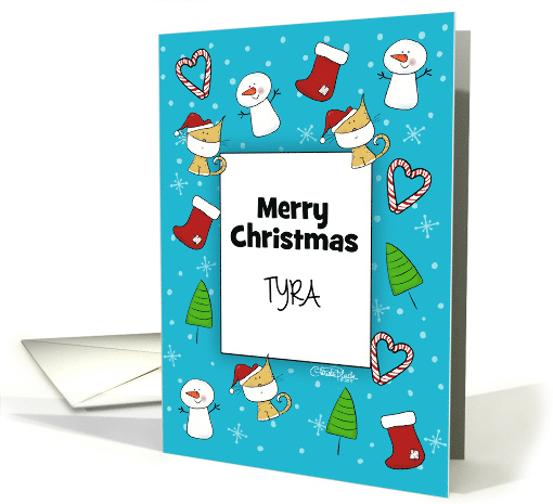 Customized Name Merry Christmas for Tyra Holiday Symbols card