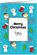 Customized Name Merry Christmas for Tyra Holiday Symbols card