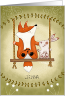 Customized Birthday for Jenna Fox and Bunny on Tree Swing card