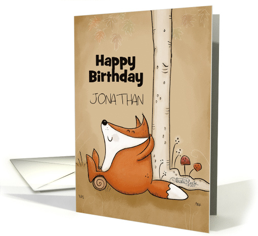 Customized Happy Birthday for Jonathan Fox Relaxes Against Tree card