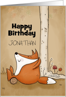 Customized Happy Birthday for Jonathan Fox Relaxes Against Tree card