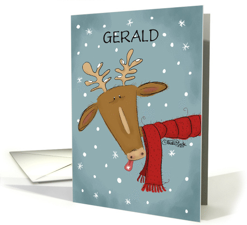 Customized Merry Christmas for Gerald Deer Catches Snowflakes card