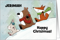 Happy Christmas for Jerimiah Bunny Bear and Fox Snow Much Fun card