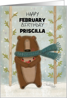 Customizable Happy February Birthday for Priscilla-Bear with Cardinals card