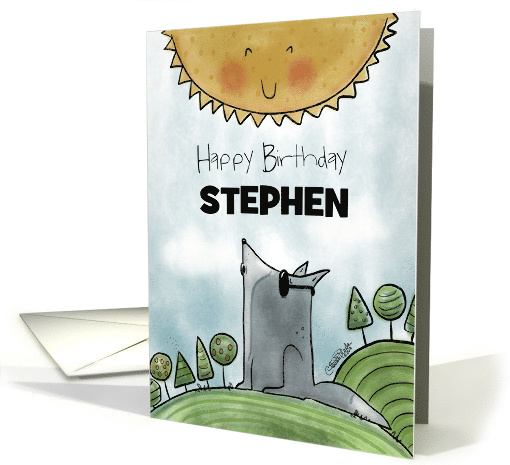 Customizable Happy Birthday for Stephen Wolf Howling at the Sun card