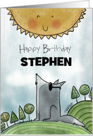 Customizable Happy Birthday for Stephen Wolf Howling at the Sun card
