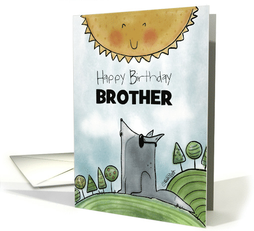 Customizable Happy Birthday for Brother-Wolf Howling at the Sun card