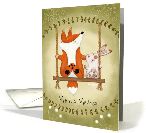 Customized Name Anniversary for Mark & Melissa Fox & Bunny Swing card