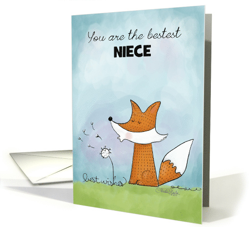 Customized Birthday for Niece Fox and Dandelion Wishes card (1514700)