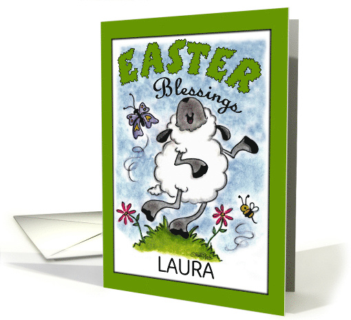 Customizable Name Happy Easter Blessings for Laura Dancing Lamb card