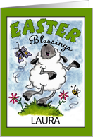 Customizable Name Happy Easter Blessings for Laura Dancing Lamb card