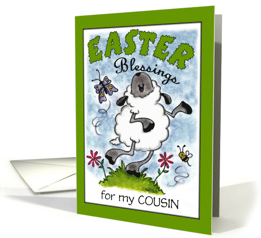 Customizable Happy Easter Blessings for Cousin Dancing Lamb card