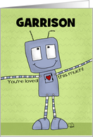 Customizable Name Happy Birthday for Garrison Outstretched Arms Robot card