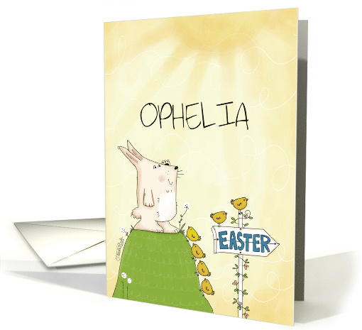 Customizable Happy Easter for Ophelia Bunny Sees Easter Ahead card