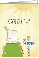 Customizable Happy Easter for Ophelia Bunny Sees Easter Ahead card