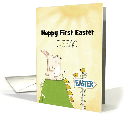 Customizable Happy First Easter for Issac Bunny Sees Easter Ahead card