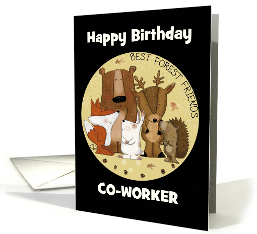 Customizable Happy Birthday to Co Worker Woodland Animal Crew card