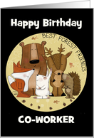 Customizable Happy Birthday to Co Worker Woodland Animal Crew card