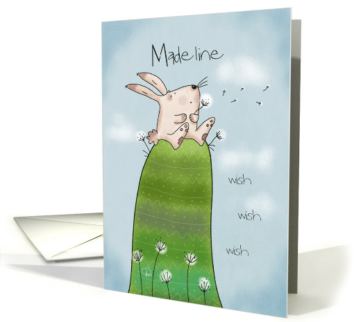 Customizable Name Happy Easter for Madeline Bunny Making Wishes card