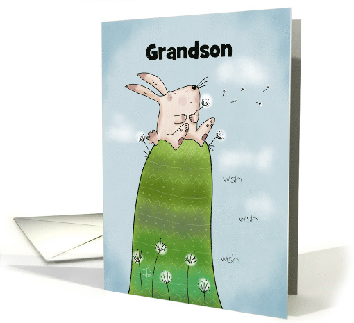 Customizable Happy Easter for Grandson Bunny Making Wishes card