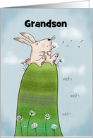 Customizable Happy Easter for Grandson Bunny Making Wishes card
