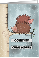 Customized Names Happy Anniversary Hedgehogs in Tree Stuck Together card