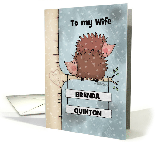 Personalized Names Anniversary to Wife Hedgehogs in Tree card