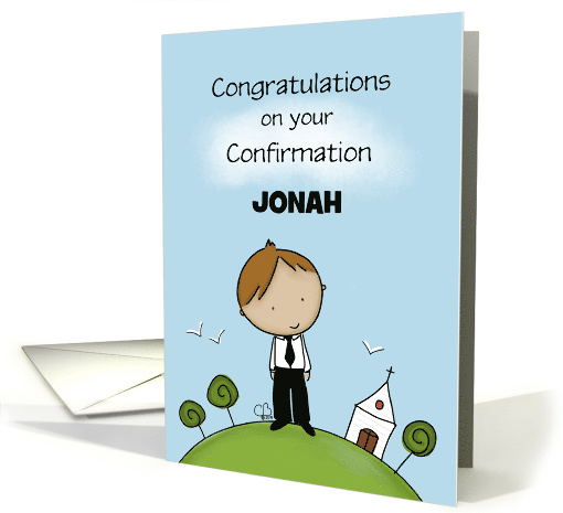 Customizable Name Confirmation for Jonah Young Man with Church card