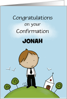 Customizable Name Confirmation for Jonah Young Man with Church card