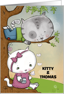 Customizable Name Happy Anniversary Thomas Kitty Cat Blowing Kisses card